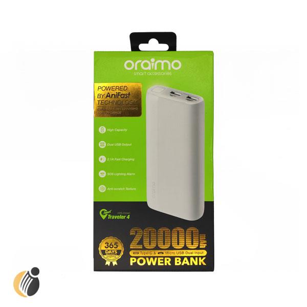 پاور بانک اورایمو مدل OPB-P204D ظرفیت ۲۰۰۰۰ میلی آمپر ساعت  Oraimo  OPB-P204D 20000 MA  power bank